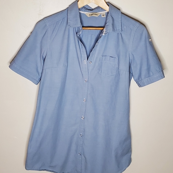 Light Blue Button Up Short Sleeve Shirt with Front Pocket - Picture 2 of 11